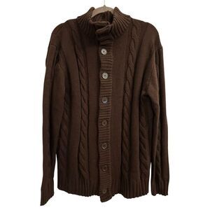 Paul Jones Mock Neck Cable Knit Cardigan size M preppy career date warm soft